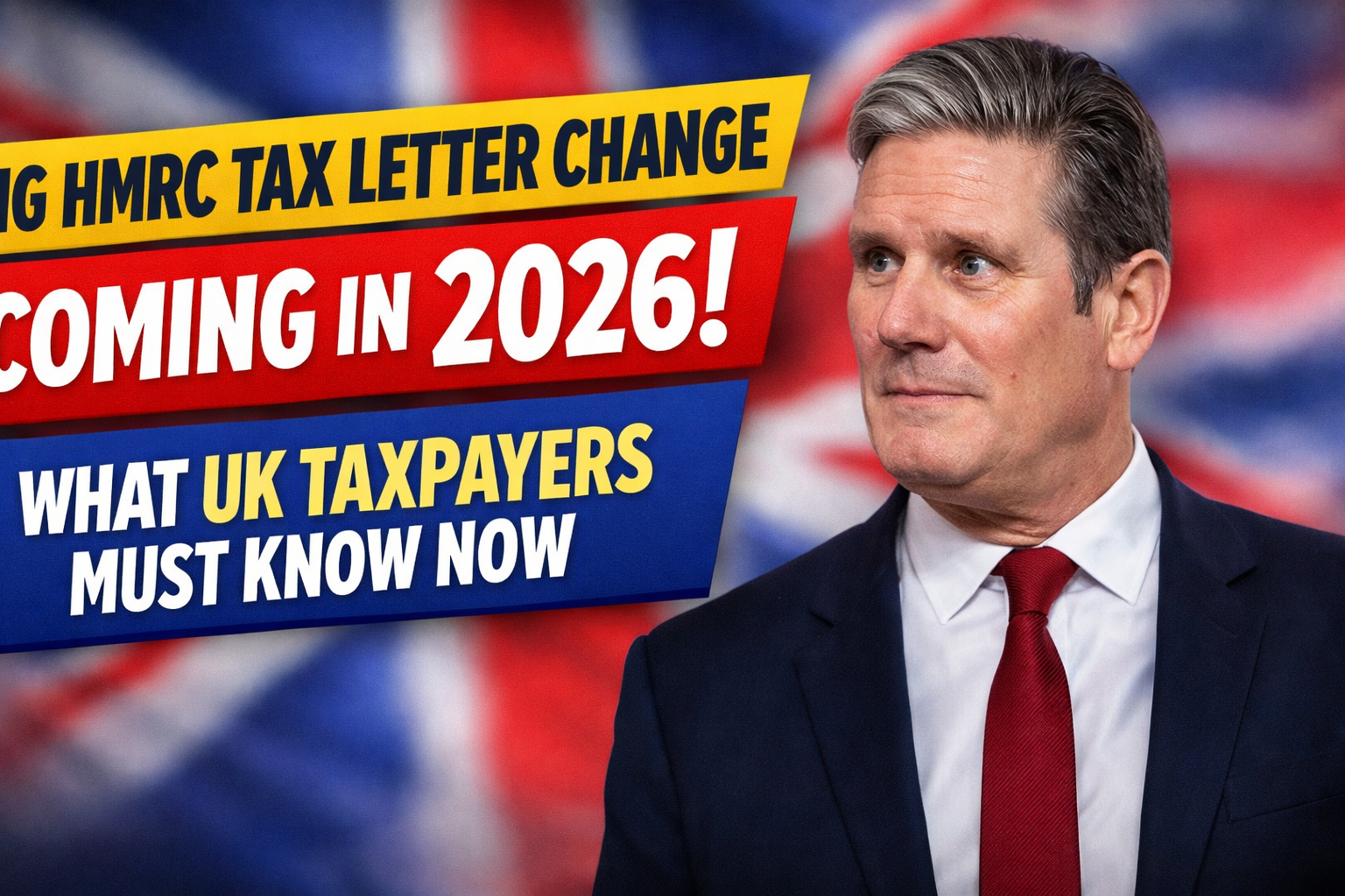 Sir Keir Starmer with a blurred UK flag background highlighting HMRC’s major 2026 tax letter update affecting UK taxpayers.