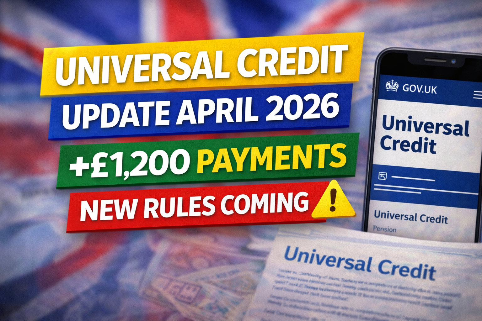 Universal Credit update graphic showing higher payments and new rules coming in April 2026 with UK government branding.